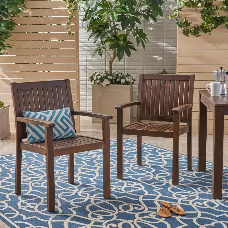 MAYEERTY Set of 2 Acacia Wood Outdoor Dining Chairs, Rustic Slat Panel Patio Seating for Summer Lounging