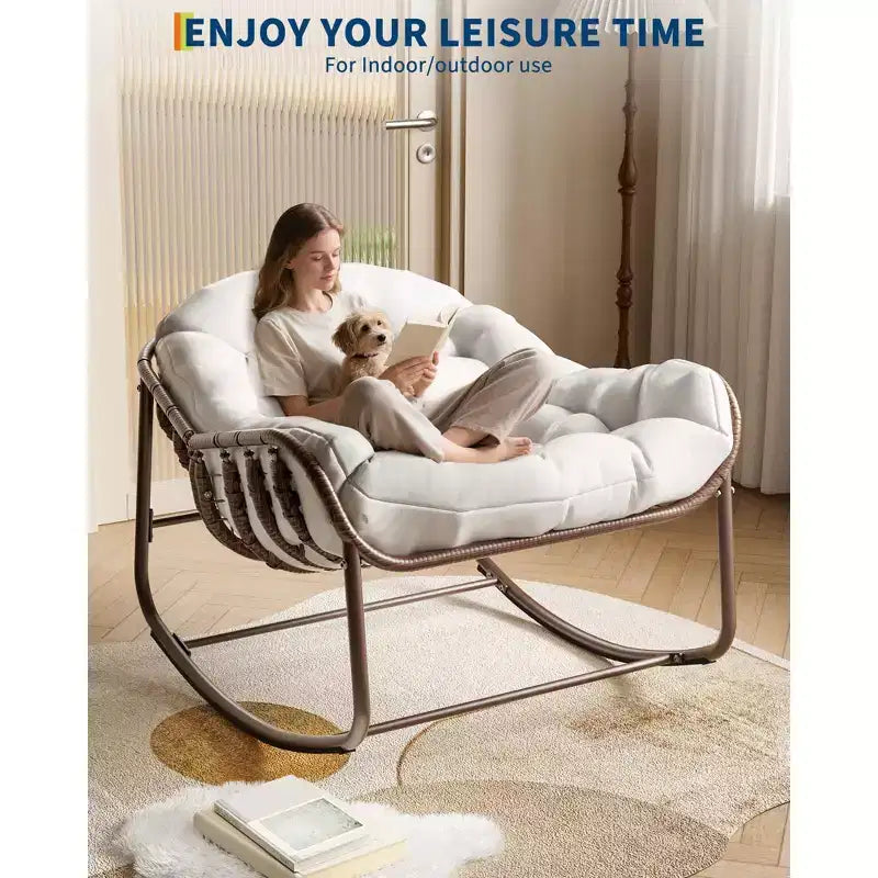 COZONY Oversized Egg Rocking Chair, 450 lb Capacity with Water-Resistant Cushion, Metal Frame for Porch Balcony Garden