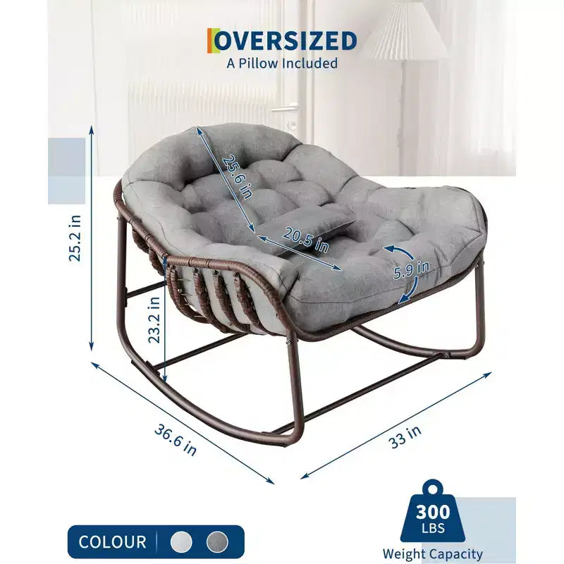 COZONY Oversized Egg Rocking Chair, 450 lb Capacity with Water-Resistant Cushion, Metal Frame for Porch Balcony Garden