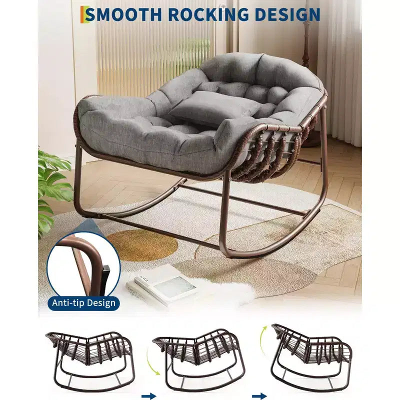 COZONY Oversized Egg Rocking Chair, 450 lb Capacity with Water-Resistant Cushion, Metal Frame for Porch Balcony Garden