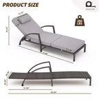 COZONY 2-Pack Patio Chaise Lounge Chairs, PE Rattan Wicker Pool Lounge with 5-Level Backrest, Cushion and Wheels for Garden Beach