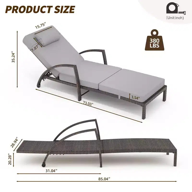 COZONY 2-Pack Patio Chaise Lounge Chairs, PE Rattan Wicker Pool Lounge with 5-Level Backrest, Cushion and Wheels for Garden Beach
