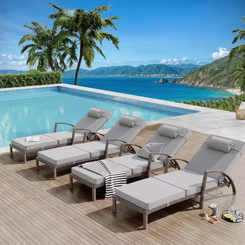 COZONY 2-Pack Patio Chaise Lounge Chairs, PE Rattan Wicker Pool Lounge with 5-Level Backrest, Cushion and Wheels for Garden Beach