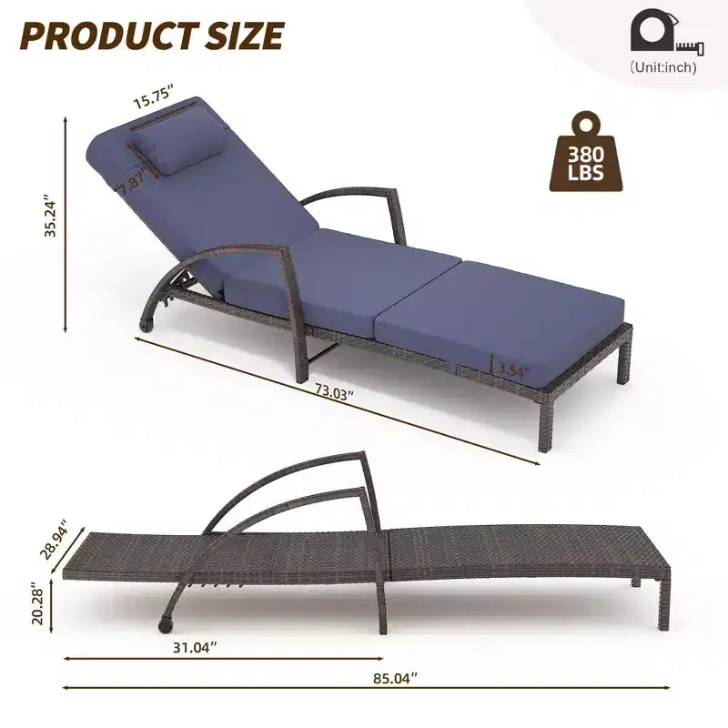 COZONY 2-Pack Patio Chaise Lounge Chairs, PE Rattan Wicker Pool Lounge with 5-Level Backrest, Cushion and Wheels for Garden Beach