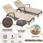 COZONY 2-Pack Patio Chaise Lounge Chairs, PE Rattan Wicker Pool Lounge with 5-Level Backrest, Cushion and Wheels for Garden Beach
