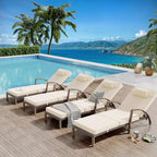 COZONY 2-Pack Patio Chaise Lounge Chairs, PE Rattan Wicker Pool Lounge with 5-Level Backrest, Cushion and Wheels for Garden Beach