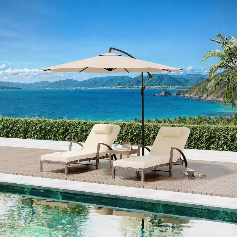 COZONY 2-Pack Patio Chaise Lounge Chairs, PE Rattan Wicker Pool Lounge with 5-Level Backrest, Cushion and Wheels for Garden Beach