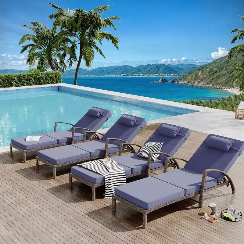 COZONY 2-Pack Patio Chaise Lounge Chairs, PE Rattan Wicker Pool Lounge with 5-Level Backrest, Cushion and Wheels for Garden Beach