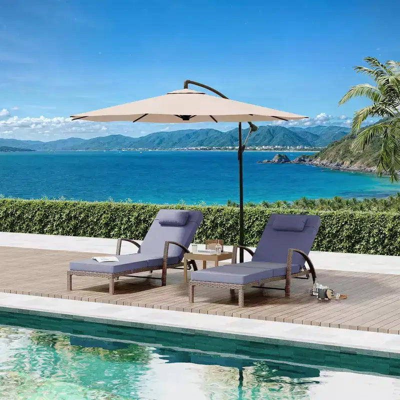 COZONY 2-Pack Patio Chaise Lounge Chairs, PE Rattan Wicker Pool Lounge with 5-Level Backrest, Cushion and Wheels for Garden Beach