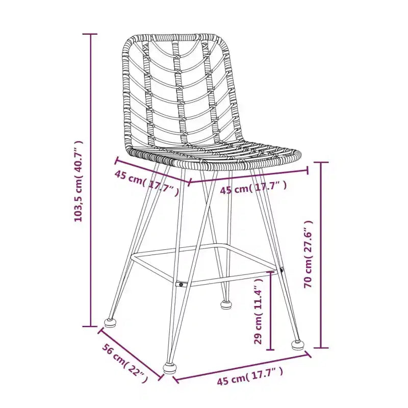 vidaXL Set of 2 Bar Stools, PE Rattan and Steel