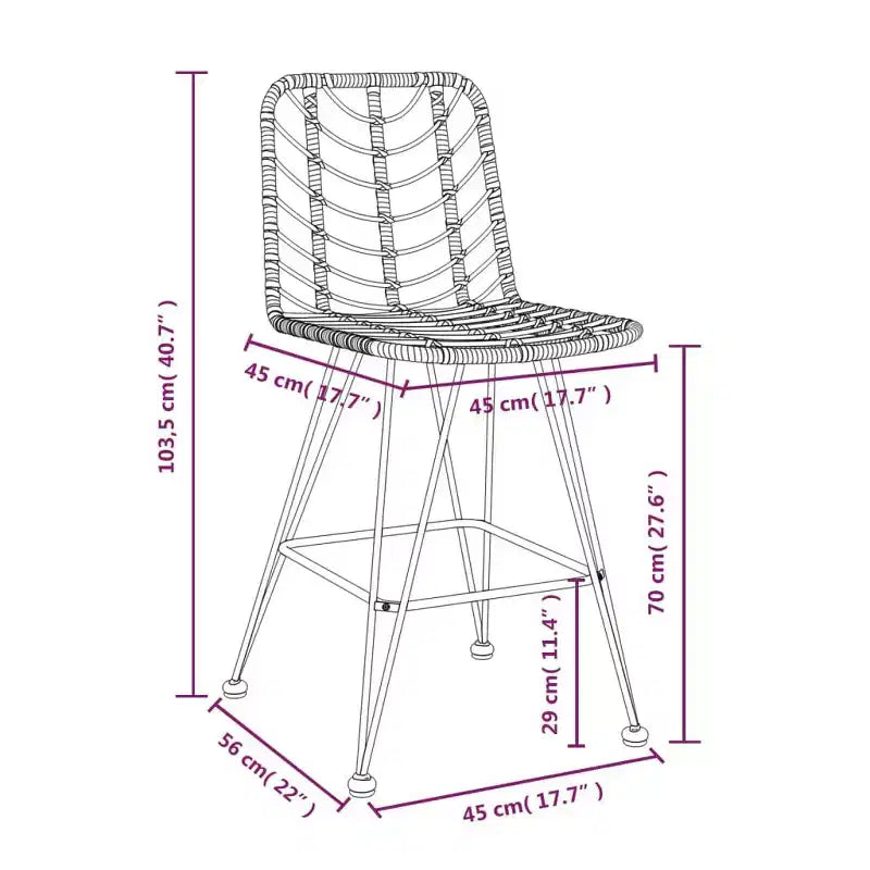 vidaXL Set of 2 Bar Stools, PE Rattan and Steel