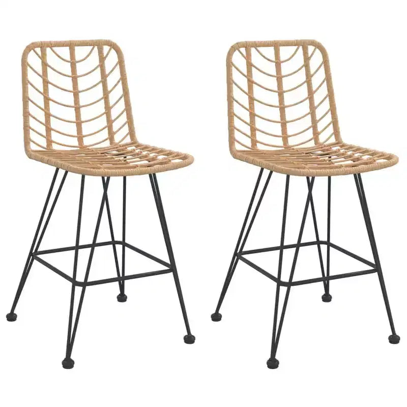 vidaXL Set of 2 Bar Stools, PE Rattan and Steel