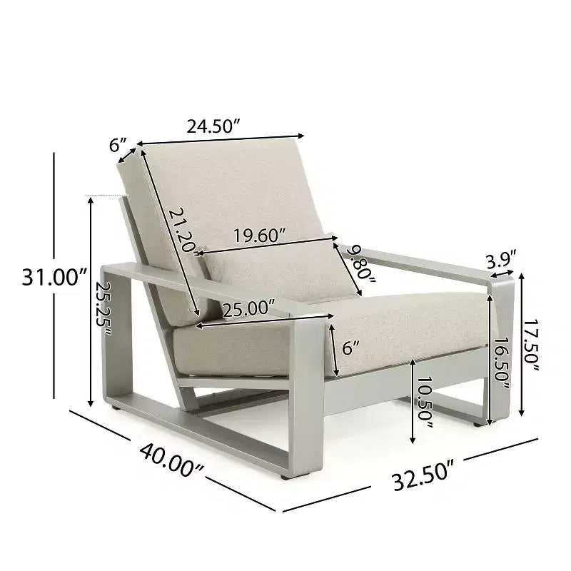 ModernLuxe Aluminum Lounge Chair Patio Club Chairs Ergonomic Accent Chair Armchair with Cushions, Indoor/Outdoor (Set of 1/2)