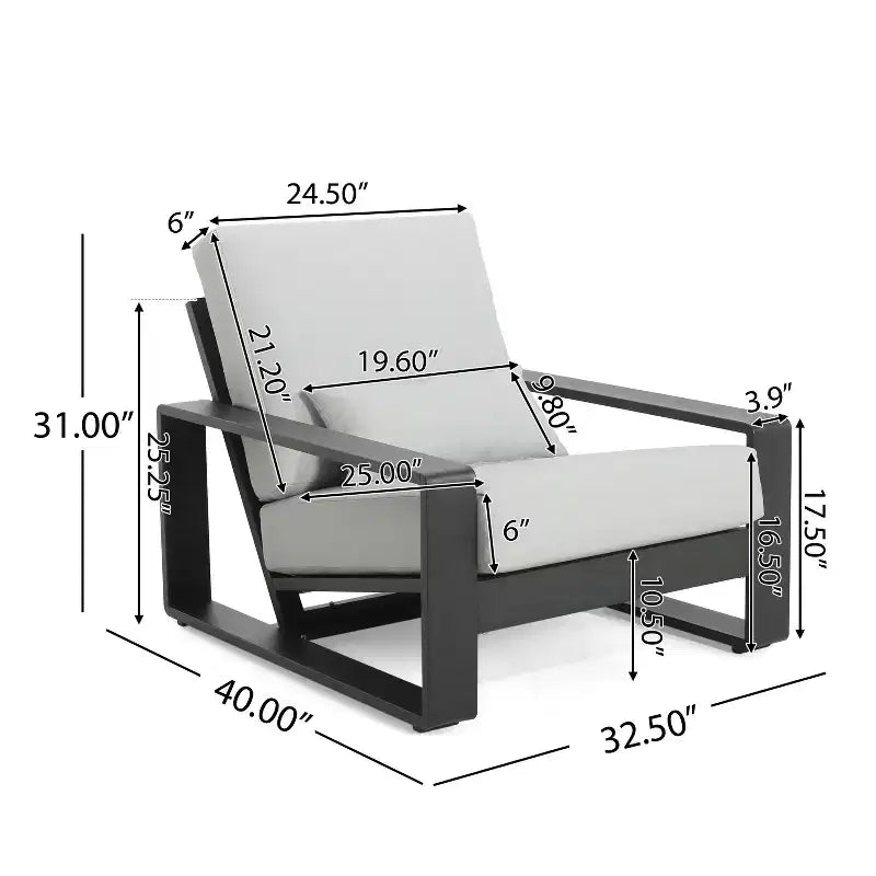 ModernLuxe Aluminum Lounge Chair Patio Club Chairs Ergonomic Accent Chair Armchair with Cushions, Indoor/Outdoor (Set of 1/2)