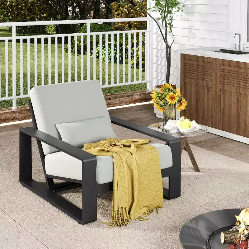 ModernLuxe Aluminum Lounge Chair Patio Club Chairs Ergonomic Accent Chair Armchair with Cushions, Indoor/Outdoor (Set of 1/2)