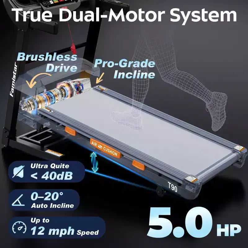5HP Treadmill on Sale  Treadmill with 20% Incline, Foldable Treadmills for Home Small, Bluetooth Speakers, App Control, Pulse Handles, 400LB Capacity