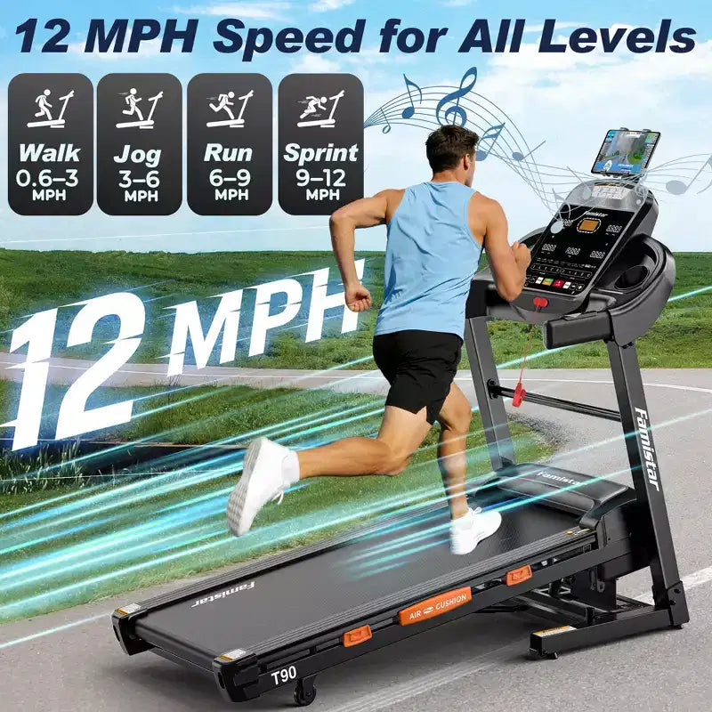 5HP Treadmill on Sale  Treadmill with 20% Incline, Foldable Treadmills for Home Small, Bluetooth Speakers, App Control, Pulse Handles, 400LB Capacity