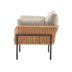 Set of 2 36-Inch Beige and Light Wood-Tone Rope Iron Lounge Chairs with Cushions, for Modern Decor