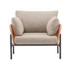 Set of 2 36-Inch Beige and Light Wood-Tone Rope Iron Lounge Chairs with Cushions, for Modern Decor