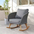 29.5-Inch Contemporary Minimalist Gray Wicker Rocking Chair with Soft Cushions, for Patio or Living Room