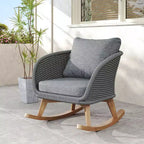 29.5-Inch Contemporary Minimalist Gray Wicker Rocking Chair with Soft Cushions, for Patio or Living Room