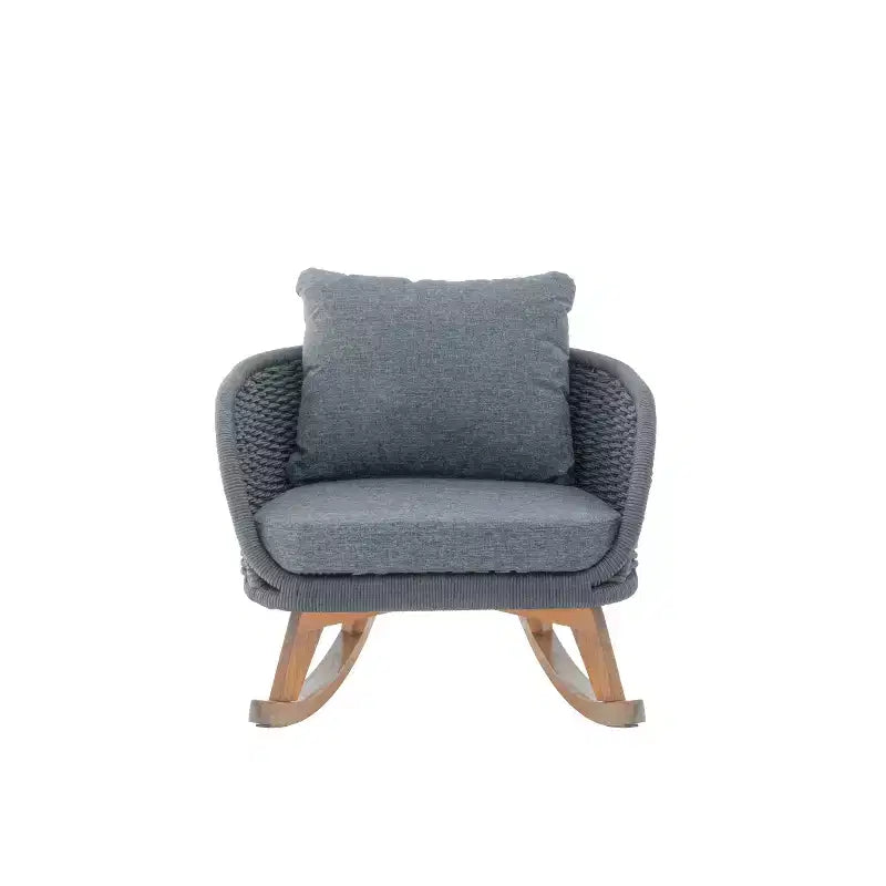 29.5-Inch Contemporary Minimalist Gray Wicker Rocking Chair with Soft Cushions, for Patio or Living Room
