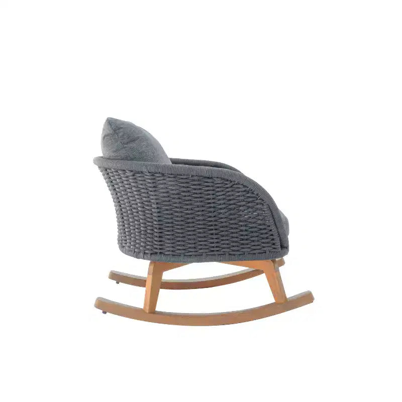 29.5-Inch Contemporary Minimalist Gray Wicker Rocking Chair with Soft Cushions, for Patio or Living Room