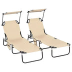 Folding Chaise Lounge Pool Lounge Chairs Set of 2,Outdoor Sun Tanning Chairs with Canopy Shade, Reclining Back, Steel Frame for Beach, Yard, Patio