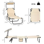 Folding Chaise Lounge Pool Lounge Chairs Set of 2,Outdoor Sun Tanning Chairs with Canopy Shade, Reclining Back, Steel Frame for Beach, Yard, Patio