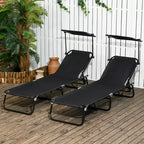 Folding Chaise Lounge Pool Lounge Chairs Set of 2,Outdoor Sun Tanning Chairs with Canopy Shade, Reclining Back, Steel Frame for Beach, Yard, Patio