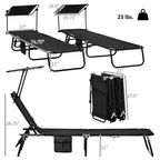 Folding Chaise Lounge Pool Lounge Chairs Set of 2,Outdoor Sun Tanning Chairs with Canopy Shade, Reclining Back, Steel Frame for Beach, Yard, Patio