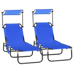 Folding Chaise Lounge Pool Lounge Chairs Set of 2,Outdoor Sun Tanning Chairs with Canopy Shade, Reclining Back, Steel Frame for Beach, Yard, Patio