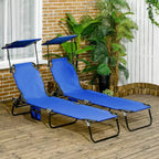 Folding Chaise Lounge Pool Lounge Chairs Set of 2,Outdoor Sun Tanning Chairs with Canopy Shade, Reclining Back, Steel Frame for Beach, Yard, Patio