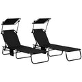 Folding Chaise Lounge Pool Lounge Chairs Set of 2,Outdoor Sun Tanning Chairs with Canopy Shade, Reclining Back, Steel Frame for Beach, Yard, Patio
