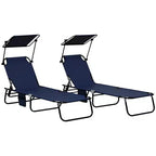 Folding Chaise Lounge Pool Lounge Chairs Set of 2,Outdoor Sun Tanning Chairs with Canopy Shade, Reclining Back, Steel Frame for Beach, Yard, Patio