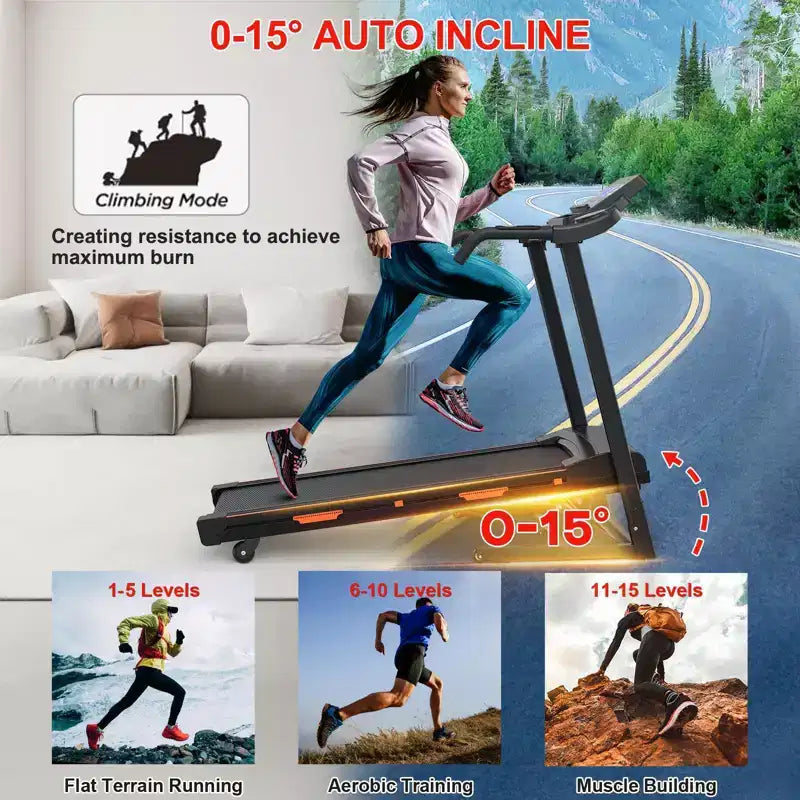 Redliro Folding Treadmill for Home  400 lb Capacity, Auto Incline, Compact & Quiet, Perfect for Walking, Running, & Home Fitness