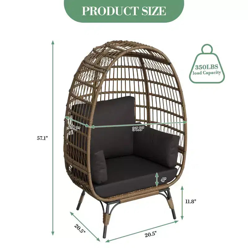 Oversized Indoor/Outdoor Egg Chair with Steel Frame - Wicker Rattan Hanging Basket Lounge Chair for Patio, Garden, Living Room