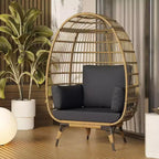 Oversized Indoor/Outdoor Egg Chair with Steel Frame - Wicker Rattan Hanging Basket Lounge Chair for Patio, Garden, Living Room