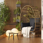 Oversized Indoor/Outdoor Egg Chair with Steel Frame - Wicker Rattan Hanging Basket Lounge Chair for Patio, Garden, Living Room