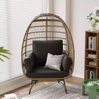 Oversized Indoor/Outdoor Egg Chair with Steel Frame - Wicker Rattan Hanging Basket Lounge Chair for Patio, Garden, Living Room