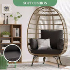 Oversized Indoor/Outdoor Egg Chair with Steel Frame - Wicker Rattan Hanging Basket Lounge Chair for Patio, Garden, Living Room