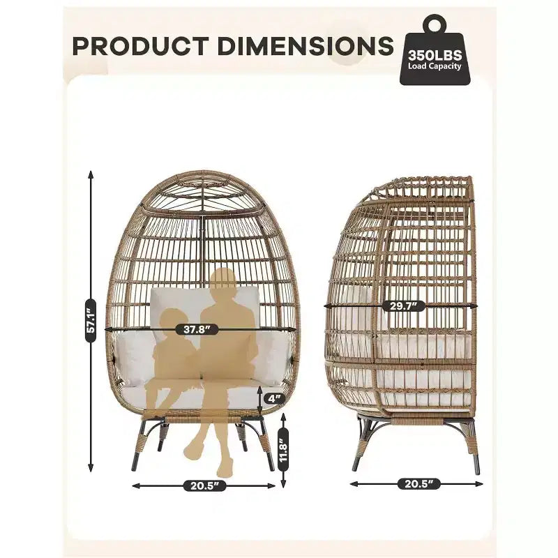 Oversized Indoor/Outdoor Egg Chair with Steel Frame - Wicker Rattan Hanging Basket Lounge Chair for Patio, Garden, Living Room