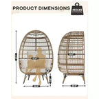 Oversized Indoor/Outdoor Egg Chair with Steel Frame - Wicker Rattan Hanging Basket Lounge Chair for Patio, Garden, Living Room