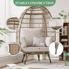 Oversized Indoor/Outdoor Egg Chair with Steel Frame - Wicker Rattan Hanging Basket Lounge Chair for Patio, Garden, Living Room