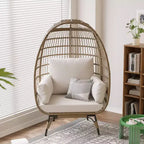 Oversized Indoor/Outdoor Egg Chair with Steel Frame - Wicker Rattan Hanging Basket Lounge Chair for Patio, Garden, Living Room