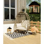 Oversized Indoor/Outdoor Egg Chair with Steel Frame - Wicker Rattan Hanging Basket Lounge Chair for Patio, Garden, Living Room