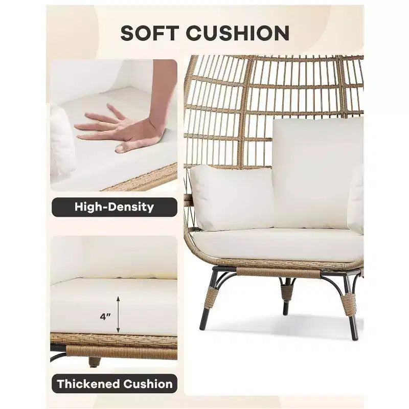 Oversized Indoor/Outdoor Egg Chair with Steel Frame - Wicker Rattan Hanging Basket Lounge Chair for Patio, Garden, Living Room