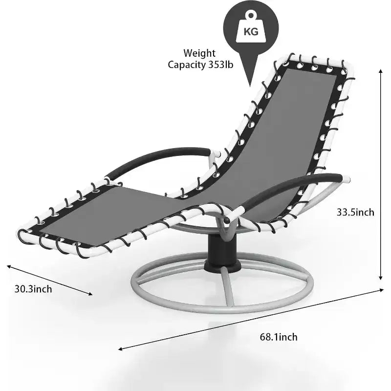 360 Swivel Heavy-Duty Outdoor Chaise Lounge Chair,Weather-Resistant Patio Lounger with Adjustable Backrest for Poolside,Backyard,Lawn&Sunbathing
