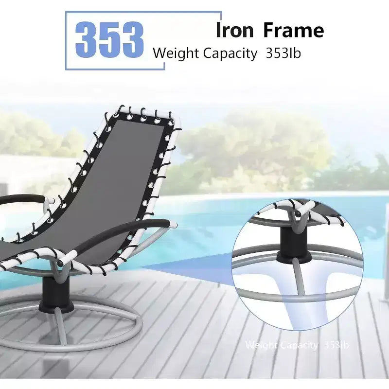 360 Swivel Heavy-Duty Outdoor Chaise Lounge Chair,Weather-Resistant Patio Lounger with Adjustable Backrest for Poolside,Backyard,Lawn&Sunbathing