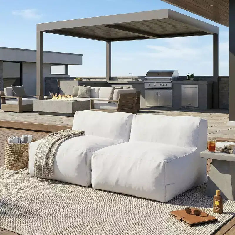 Christopher Knight Home Noelia Modern Patio Olefin Bean Bag Sofa (Set of 2)